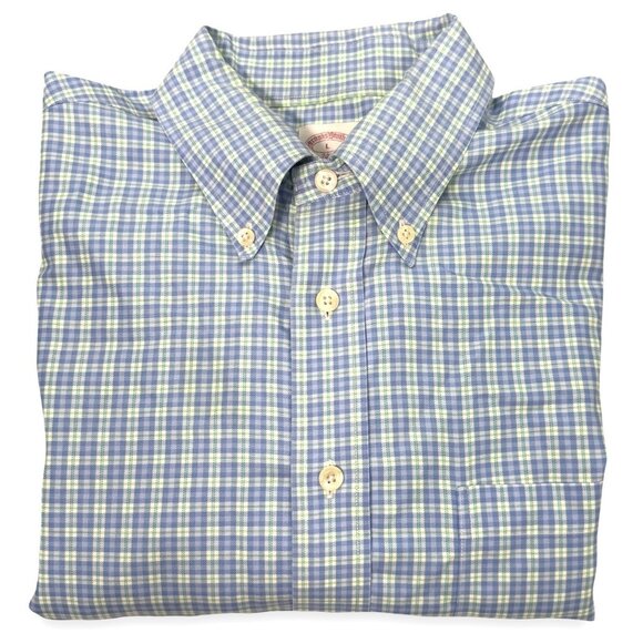 Brooks‎ Brothers 346 Shirt Mens L Blue Green Plaid Button Down Non-Iron Cotton - Picture 1 of 10